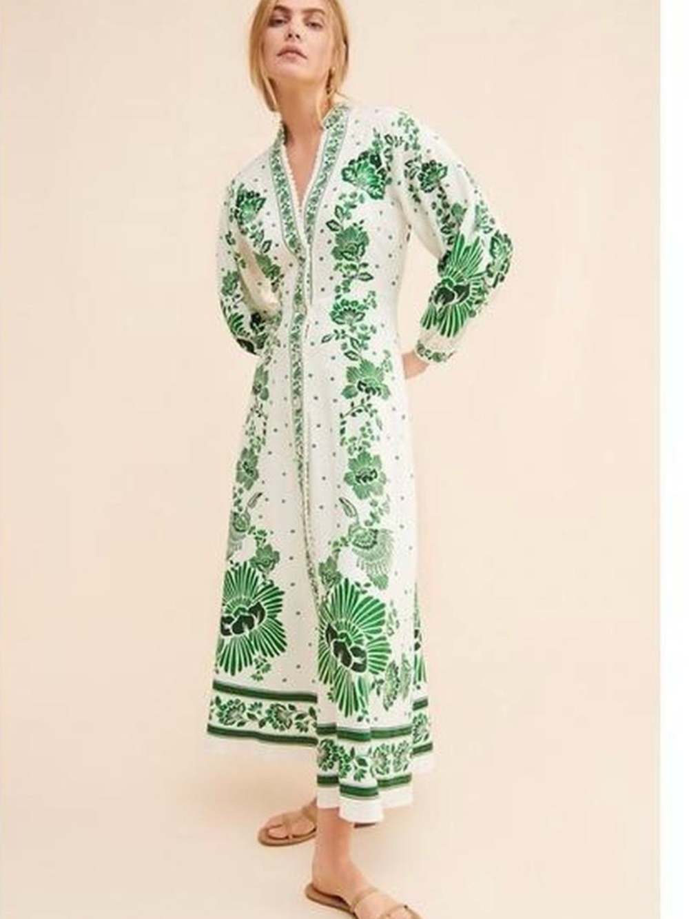 Farm Rio Women's Floral Print Dress S Anthropologie Forest Soul Off-White Maxi